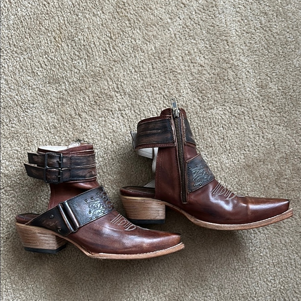Brown Leather Ankle Boots with Buckle Detail